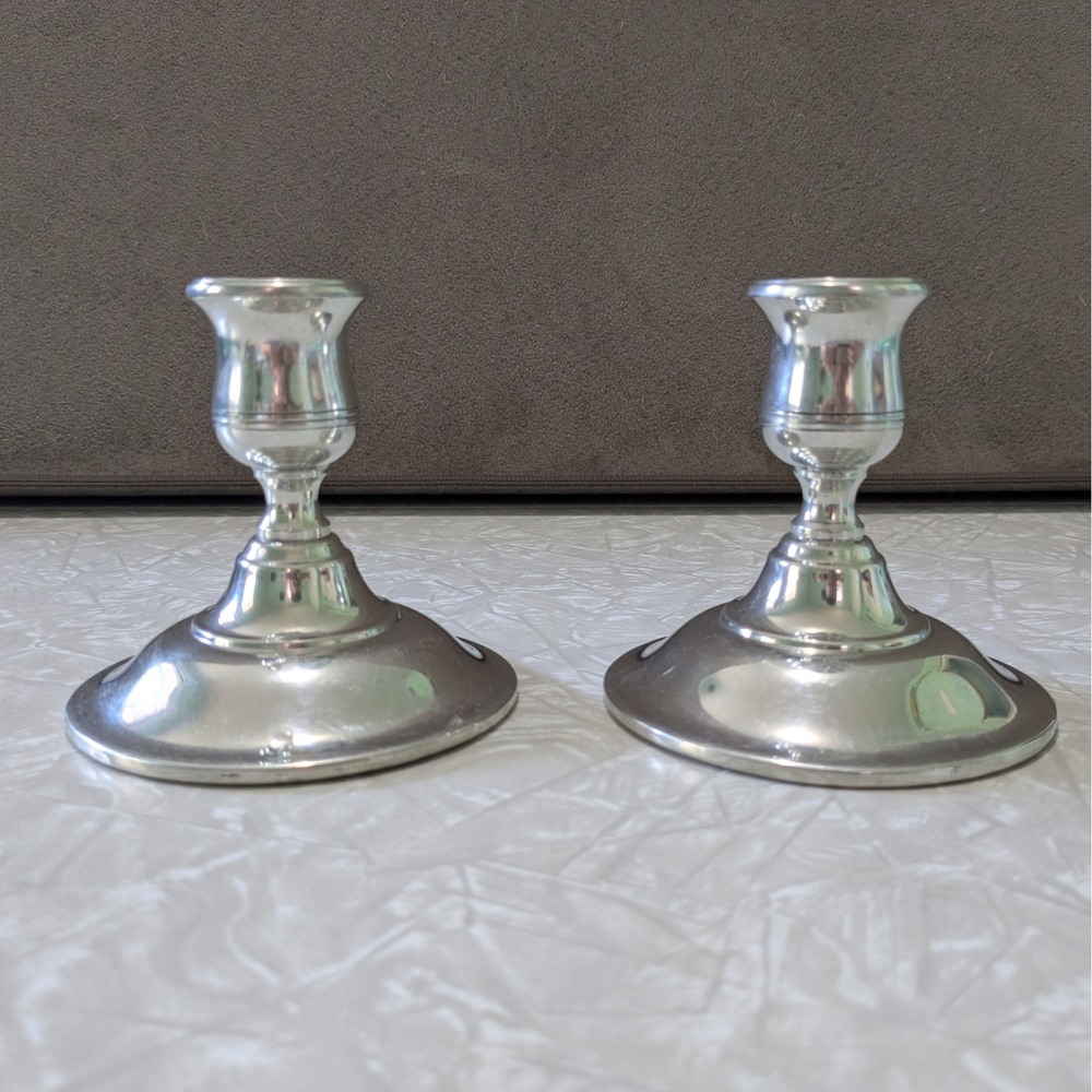 Stieff Pewter Candlestick Pair Vintage Hollowware Weighted Taper Holders